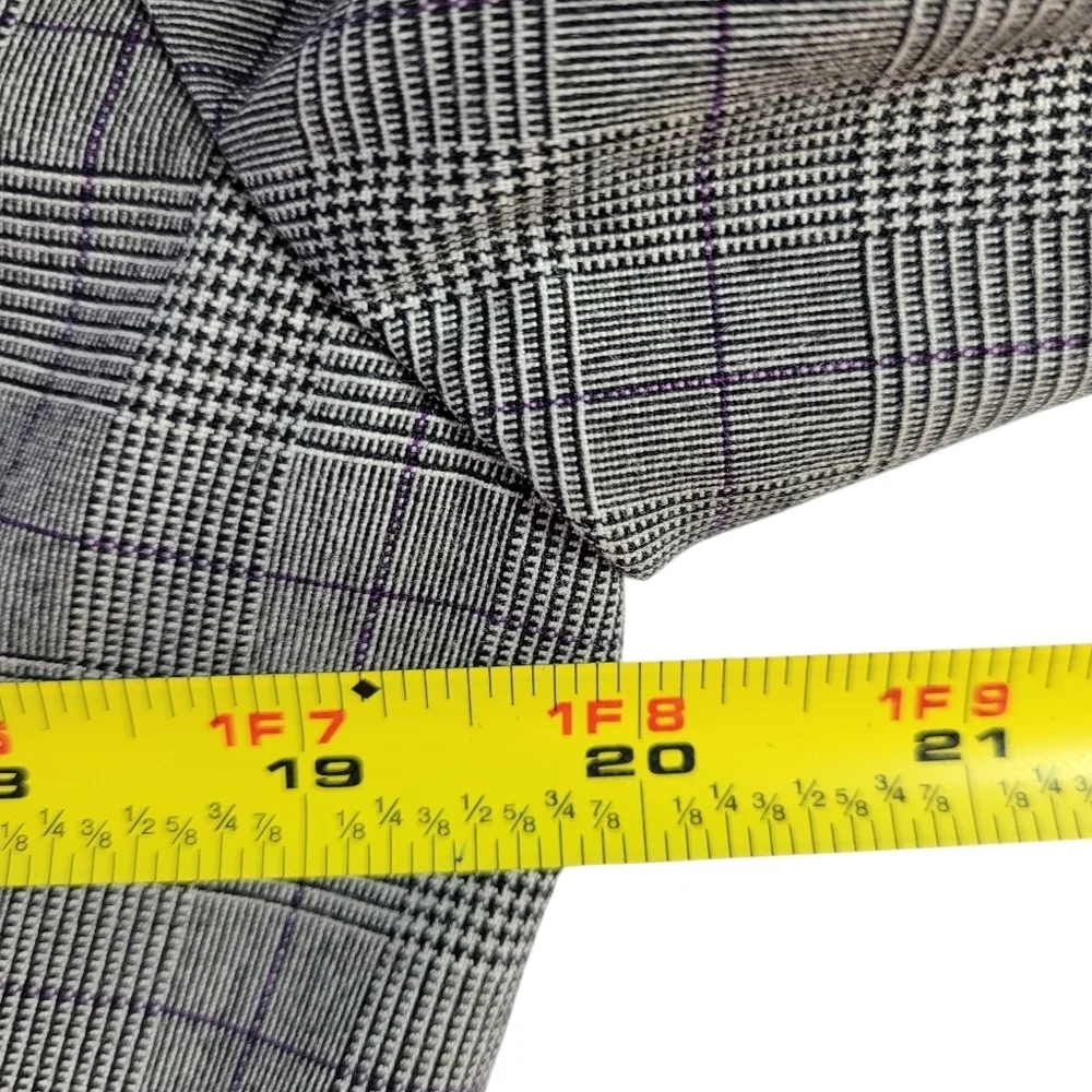 Tahari ASL Blazer Size 10 Gray Black Purple Glen Plaid Flap Pockets 2 Button
